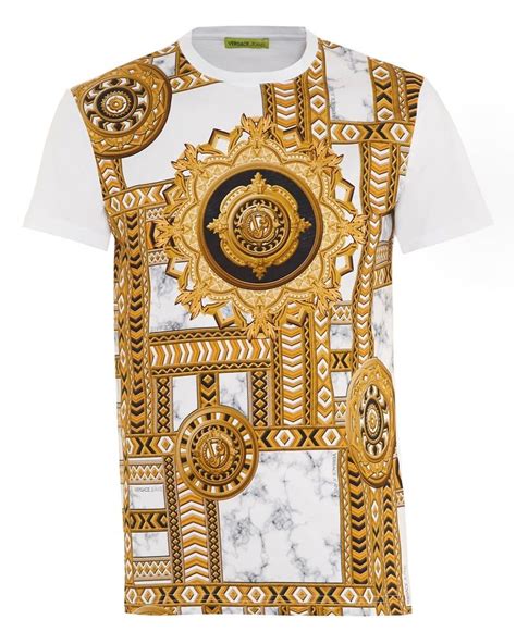 Mens T Shirt Gold Chain Print Slim Fit White Tee Versace Jeans Mens