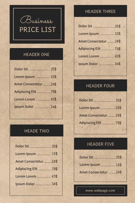 Business Price List Template Vintage Postermywall