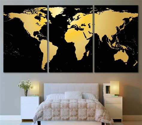 Black Gold World Map №860 Map Canvas Print World Map Canvas Office
