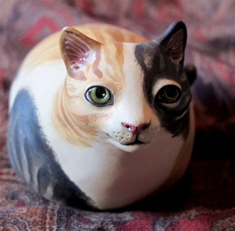 Calico Cat Sculpture And Rattle Hand Sculpted From White Etsy Calico