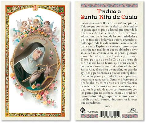 25 Laminated Prayer Cards Triduo A Santa Rita De Casia Espanol