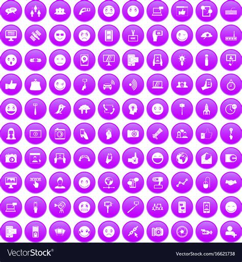 100 Social Media Icons Set Purple Royalty Free Vector Image