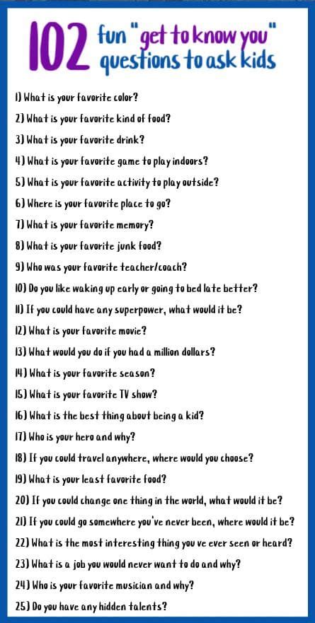 102 Best Fun Get To Know You Questions To Ask Kids Artofit