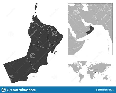 Oman Detailed Country Outline And Location On World Map Stock Vector