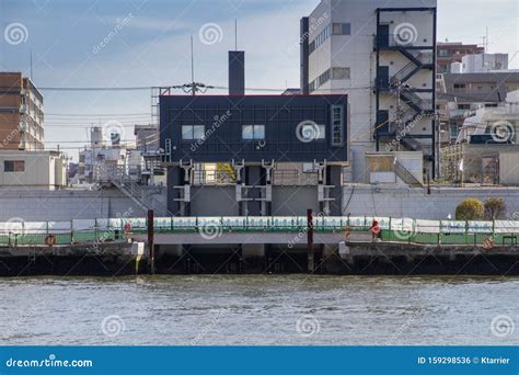 The Sumida River In Tokyo Water Flood Gate Editorial Photo Image Of