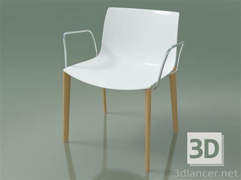 modello 3d sedia 2084 4 gambe in legno con braccioli polipropilene po00401 rovere naturale