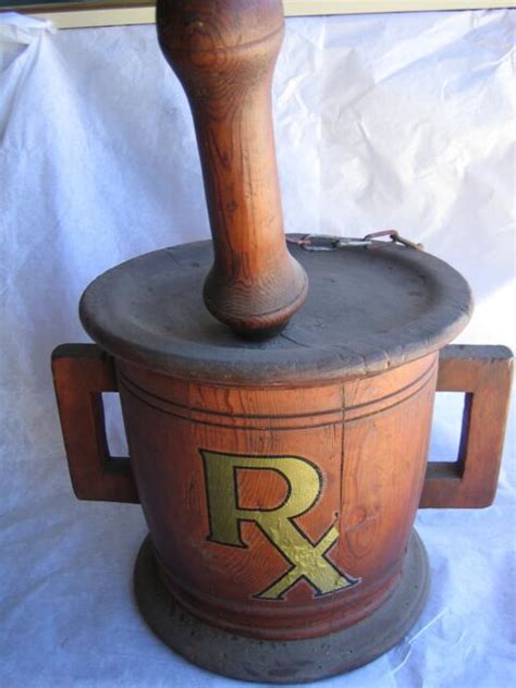 Vintage Large Wood Mortar And Pestle Hanging Display Apothecary Pharmacy