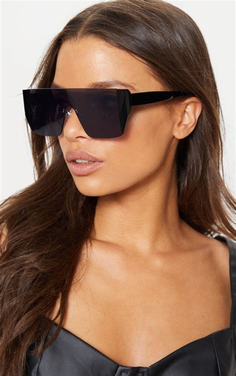 Black Frameless Oversized Sunglasses Prettylittlething Aus