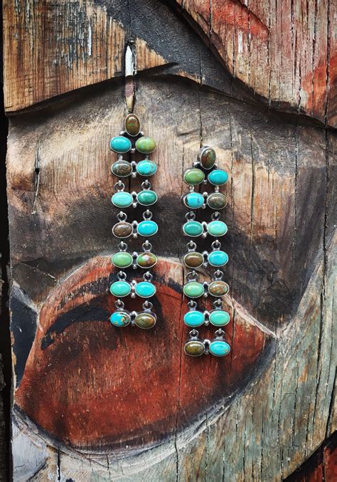 Chandelier Turquoise Earrings Sterling Silver Native American Indian