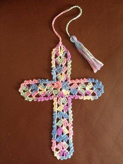 Learn to crochet a simple cross book mark. Crocheted pastel lace cross bookmark | Crochet bookmark ...
