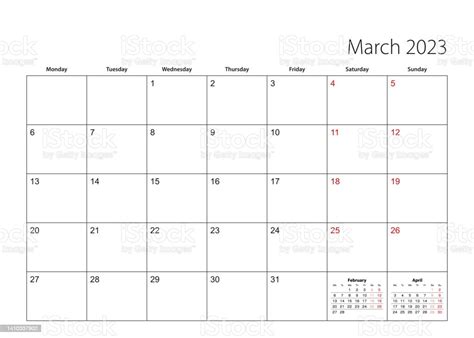 Vetores De Calendário Simples De Março De 2023 A Semana Começa A Partir