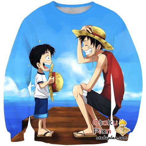 One Piece Luffy Child And Grown Blue Printed T Shirt One Piece 3d