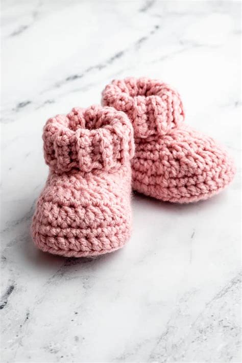 Classic Crochet Baby Booties With Folded Cuff Free Pattern Sarah Maker