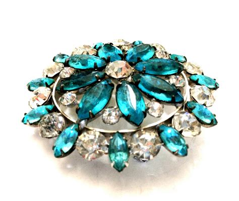 Mid Century Rhinestone Round Brooch Designed In Two Layers Etsy