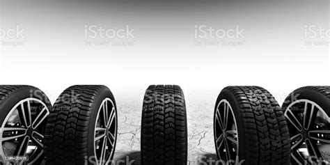Wheels With Modern Alu Rims On White Background Stock Photo Download