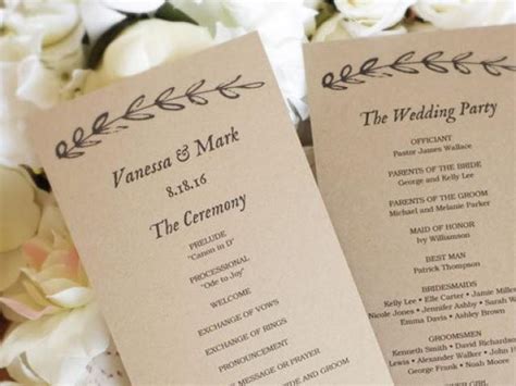Printable Wedding Program Template Kraft Paper Wedding Programs Diy