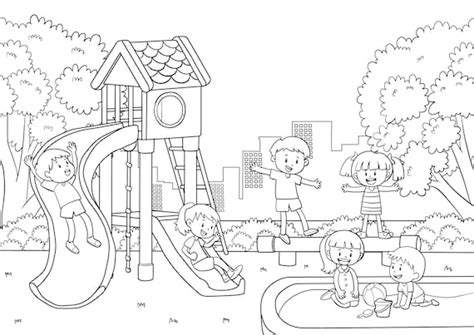 Kids Playing On Playground Coloring Page Etsy