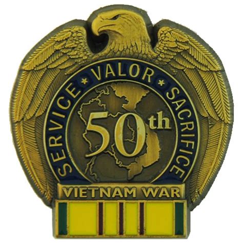 50th Anniversary Vietnam War Lapel Pin With Service Ribbon 1 14 Inch