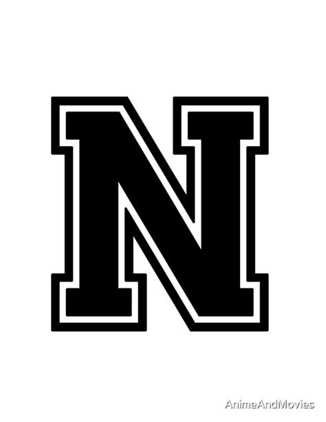 letter n varsity collegiate font black print