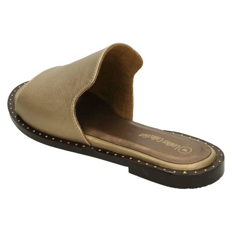 Ladies Leather Collection Flat Slipper Cut Mules Ebay