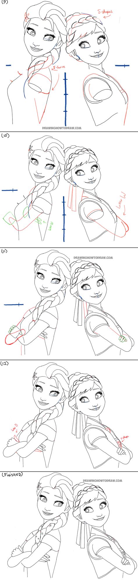 How To Draw Anna And Elsa From Disneys Frozen Fever With Easy Steps