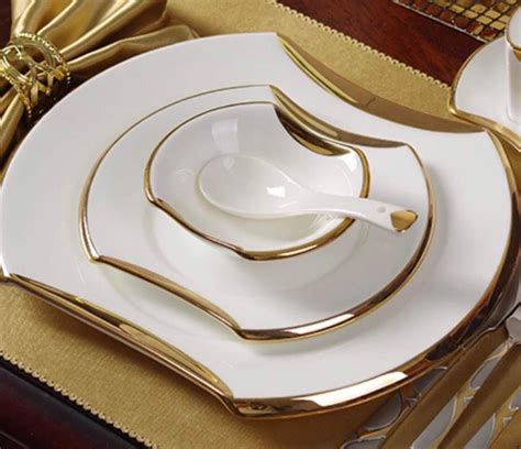 Dinner Plate Set Luxury Oval Shape Gold Banded White Etsy Bone