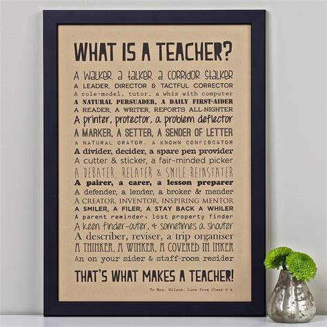 Personalised Teacher Print With Teacher Poem Kraft Ts Teachers