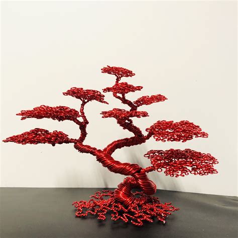 Informal Wire Bonsai Tree Sculpture Handcrafted Silver Red Etsy