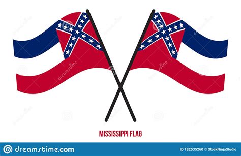 Two Crossed Waving Mississippi Flag On Isolated White Background Stock