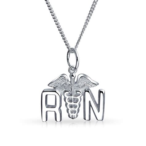 Rn Registered Nurse Caduceus Pendant Charm Sterling Silver Necklace