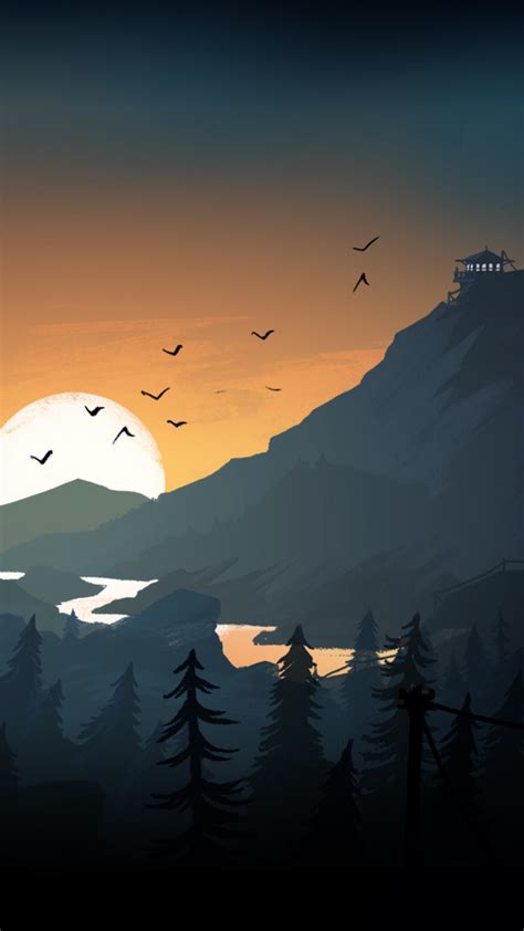 2160x3840 Firewatch Sun Trees Mountains Birds Lake Evening Sony Xperia