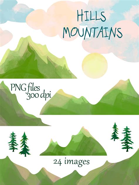 Mountain Clipart Watercolor Mountains Digital Clip Art Animal Design