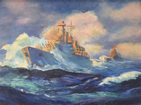 Original Ww2 Battleship Painting