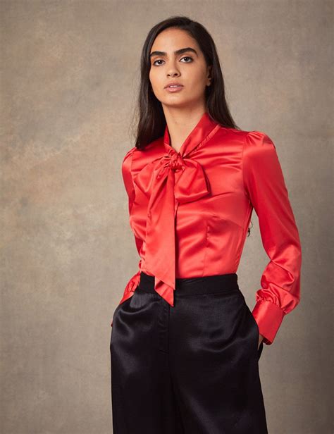 Red Fitted Satin Blouse Single Cuff Miss Cufflinks
