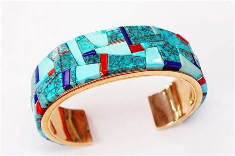 Gold Native American Inlay Bracelet Nativeamericanjewelry Turquoise Jewelry Native American