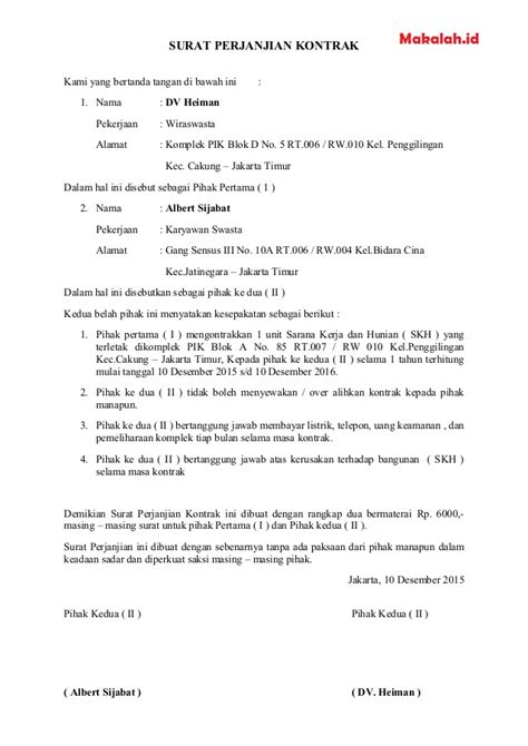 Yaitu ketika sebuah perusahaan menerima karyawan baru, perusahaan pasal 2 pihak ii telah bersedia menjalani kontrak kerja selama 12 (dua belas) bulan terhitung sejak. Contoh Surat Kontrak Sesuai, Format dan Pengertian Yang ...