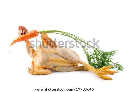 Nude Chicken Holding And Biting A Fresh Carrot Stock Photo 19989646
