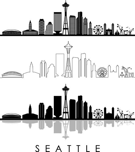 Seattle Skyline Outline Silhouette Vector Svg Eps  Png Etsy