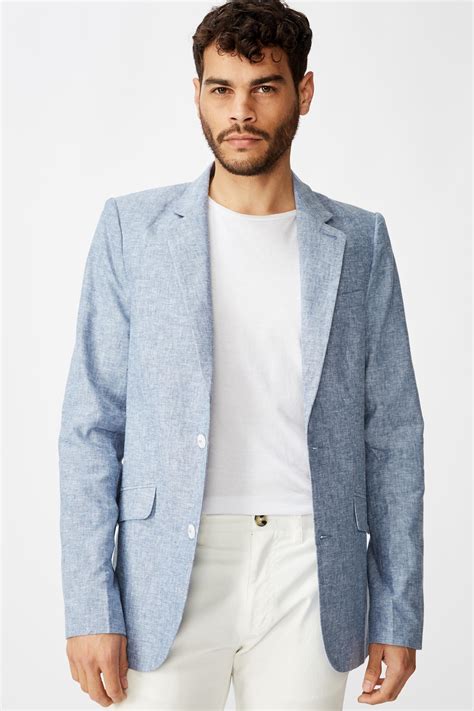 Linen Blazer Denim Blue Cotton On Jackets