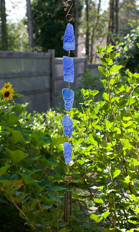 Wind Chime Blue Sea Glass Copper Outdoor Windchime Extra Long Etsy Wind Chimes Blue Sea