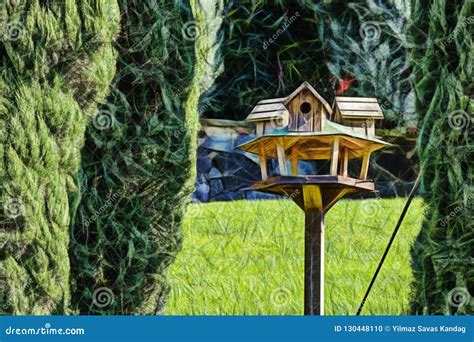 Birdhouse Between Pine Trees Stock Photo Image Of Animal Design