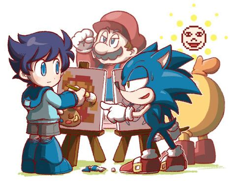 Mega Man And The Boys Painting Mario By Hakusotorakugaki On Tumblr R