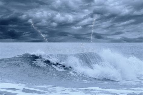 Stormy Sea With Lightning Stock Photo Image Of Waves 13887254