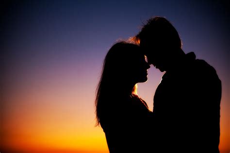 Wallpaper Sunset Night Love Silhouette Couple Backlighting