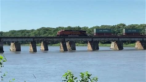 Northbound Bnsf Intermodal Rumbles Over The Kankakee River Wilmington