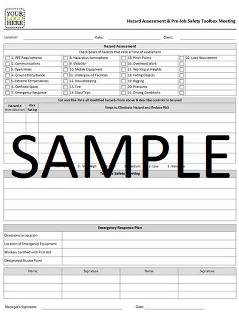 Ncr Hazard Assessment And Tailgate Meeting Form Ontracksafety