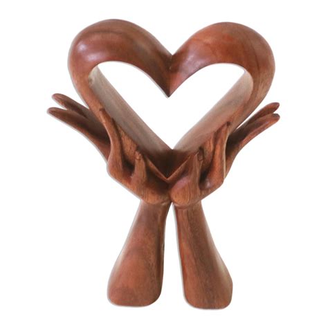 Unicef Market Signed Wood Sculpture Of Heart In Hands Giving Love