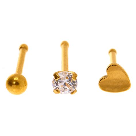 Gold 20g Nose Studs 3 Pack Claires Us