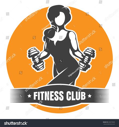 Fitness Club Logo Emblem Woman Holding Stock Vector Royalty Free