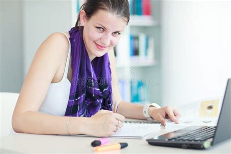 Pretty Female College Student In The Library Stock Photo Image Of